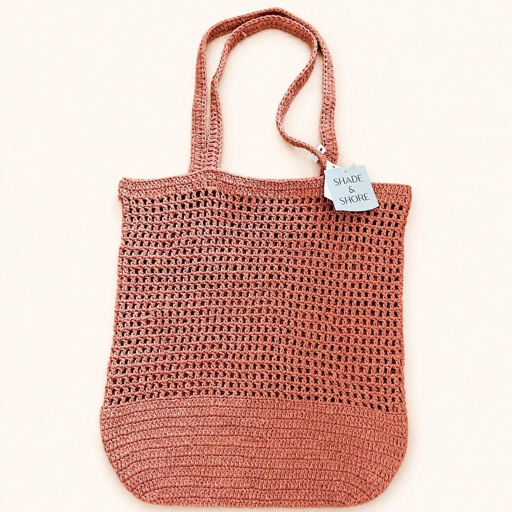 Shade & Shore Netted Crochet Tote Bag Copper Boho Beach Market Shoulder Bag - Picture 3 of 4